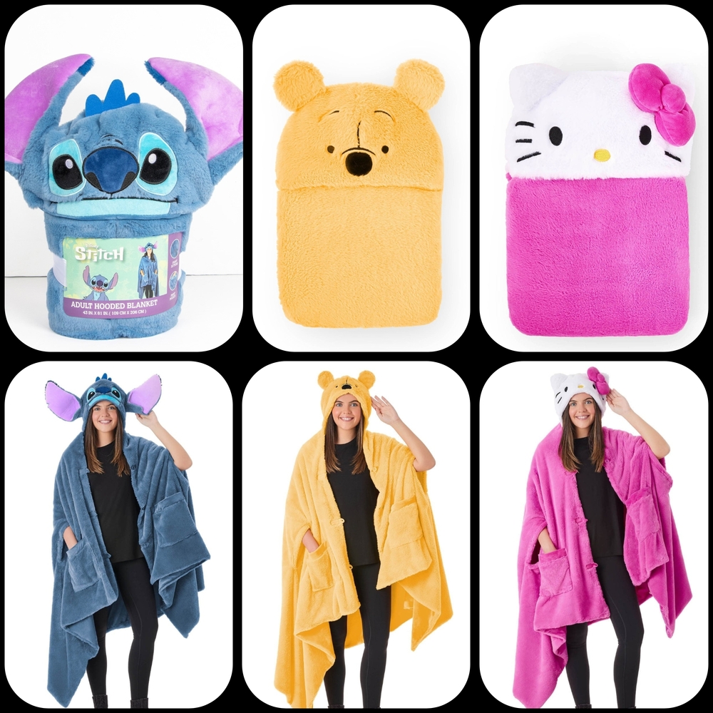 🆕️ 43" X 81" HOODED CHARACTER BLANKETS Stitch Winnie the Pooh Hello Kitty